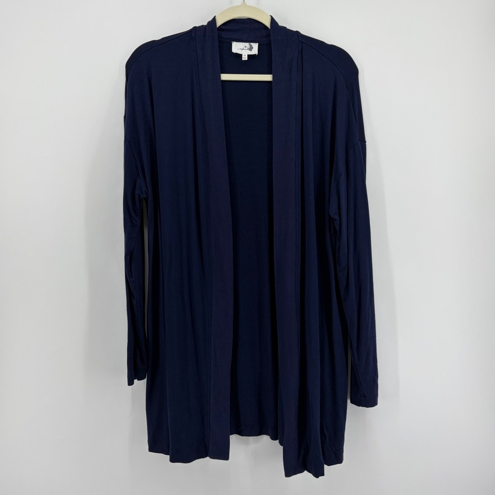 Soma Womens M Navy Blue Open Front Cardigan Ribbed Shawl Collar Rayon Blend Wrap